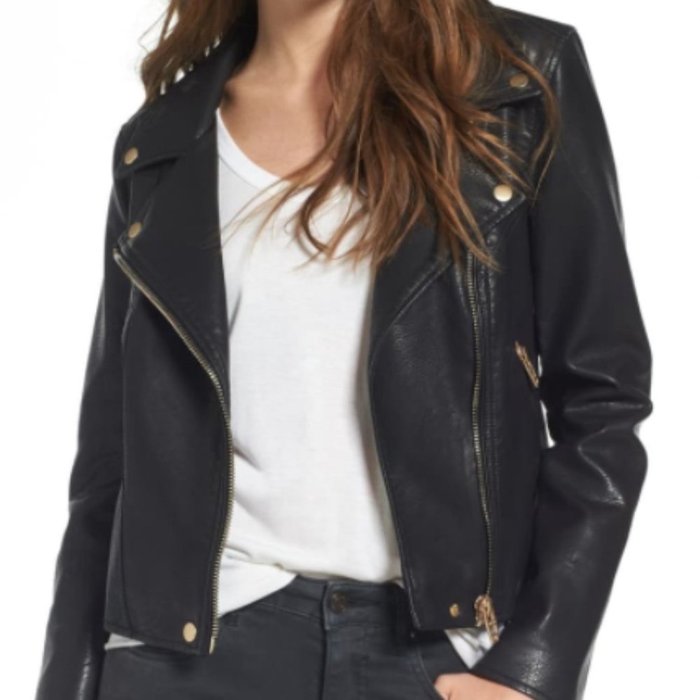 BLANKNYC Faux Leather Moto Jacket / Black / Small